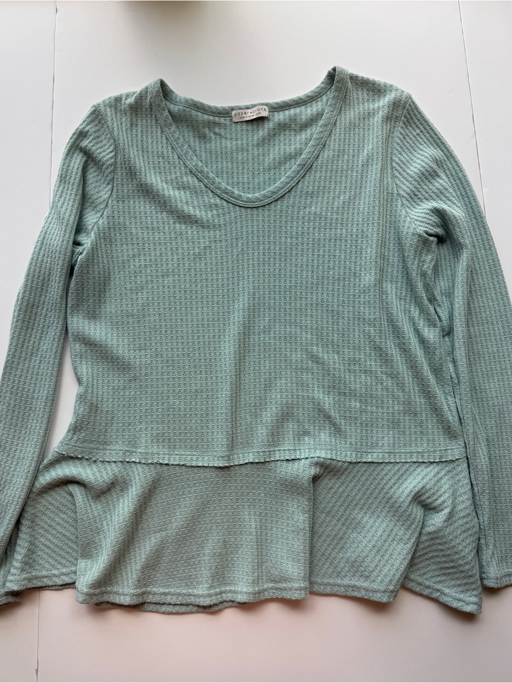 Paper Crane Mint Green Waffle Peplum Long-Sleeve Top